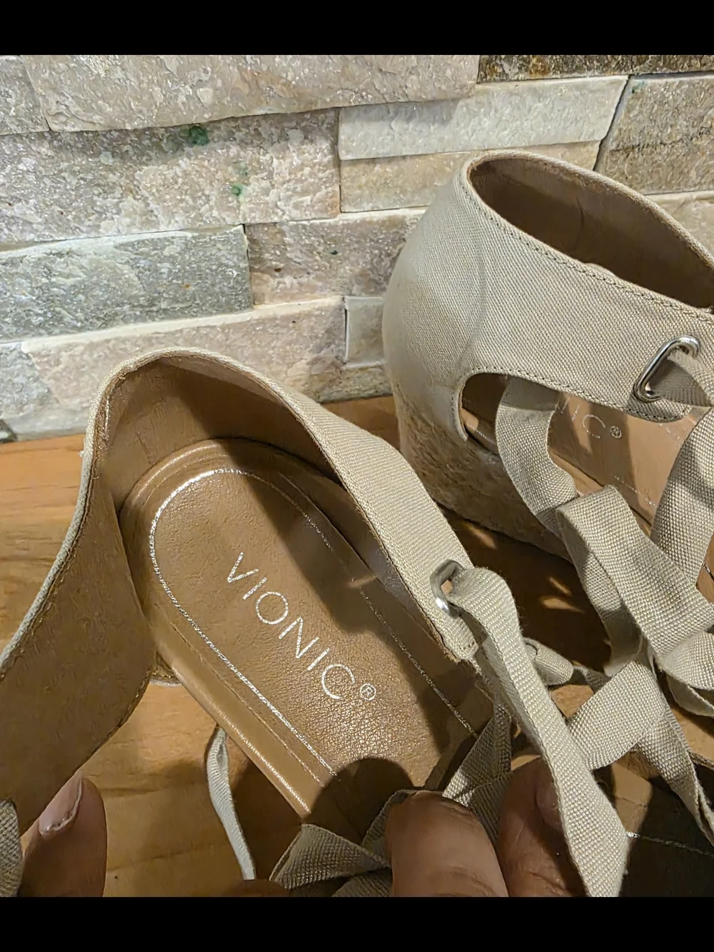 Vionic Lace-Up Espadrille Flats in Light Beige